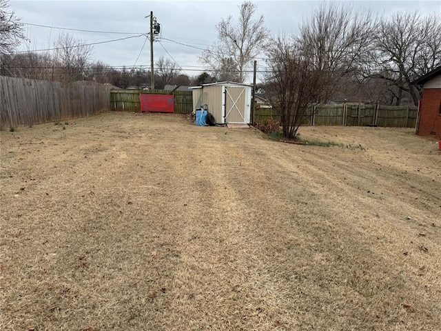 view of yard with a storage unit