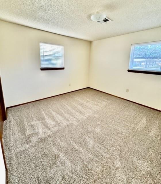 carpeted empty room featuring plenty of natural light and a textured ceiling