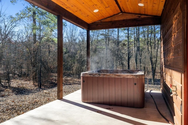 view of patio / terrace featuring a hot tub