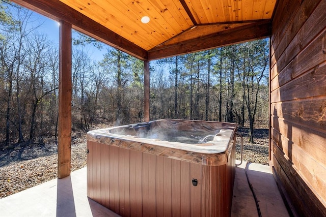 view of patio / terrace with a hot tub