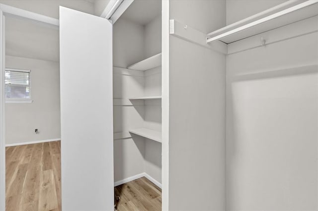 spacious closet with light hardwood / wood-style flooring