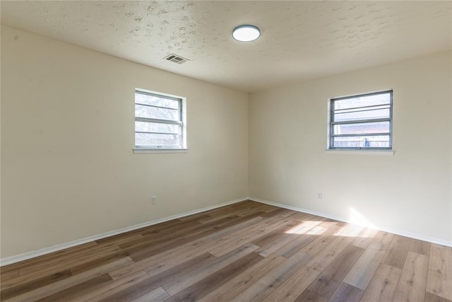 empty room featuring wood-type flooring, a textured ceiling, and a wealth of natural light