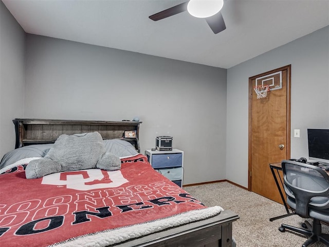 bedroom featuring carpet floors and ceiling fan