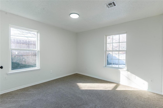 carpeted spare room with a textured ceiling