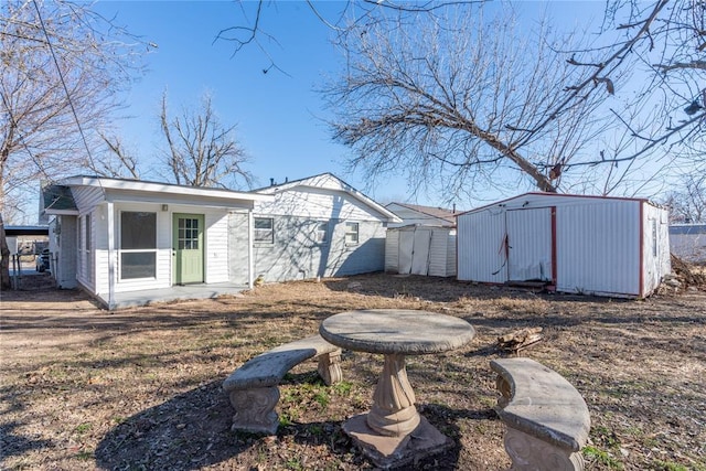 exterior space featuring a storage unit