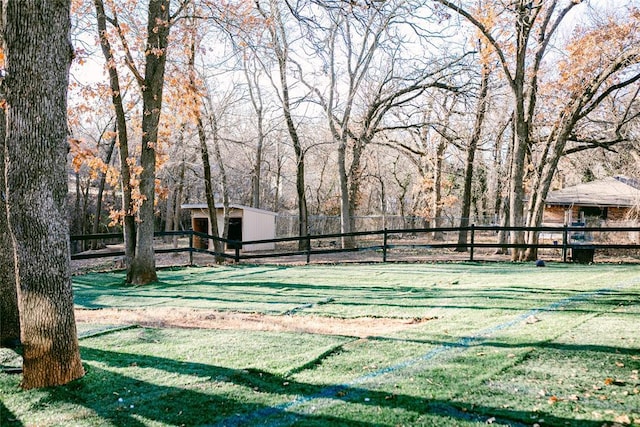 exterior space with a storage shed