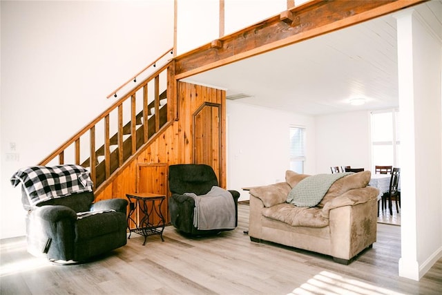 living room with hardwood / wood-style flooring