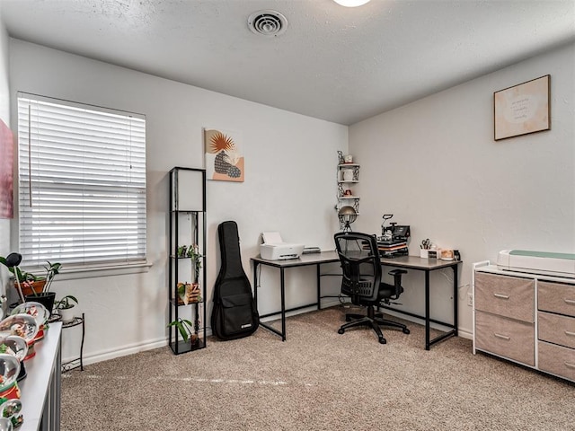 home office with light carpet