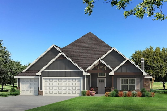 craftsman-style house featuring a garage and a front lawn