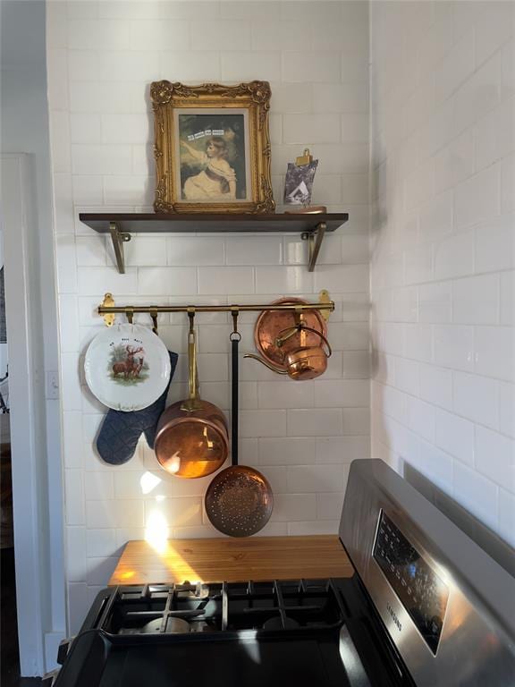 room details featuring stainless steel range with gas stovetop