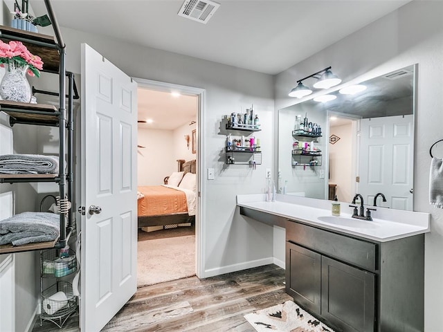 bathroom with vanity and wood-type flooring