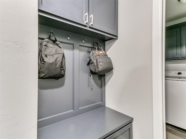 mudroom featuring washer / clothes dryer and hardwood / wood-style floors