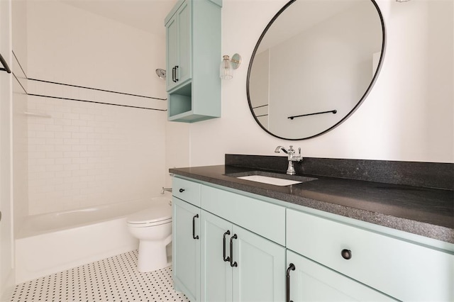 full bathroom featuring toilet, tub / shower combination, and vanity