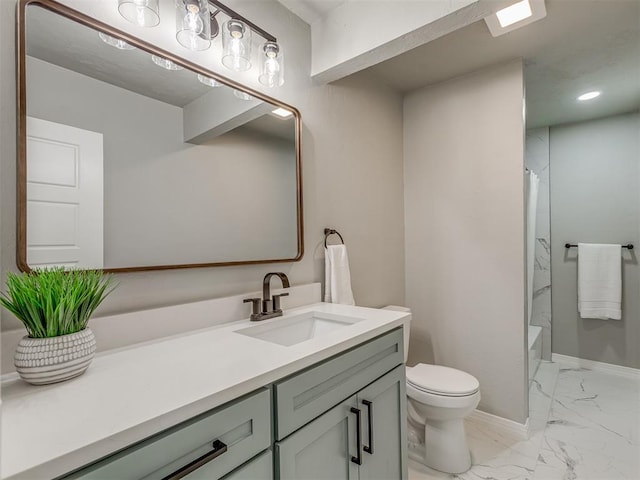 full bathroom featuring vanity, toilet, and shower / bathtub combination with curtain