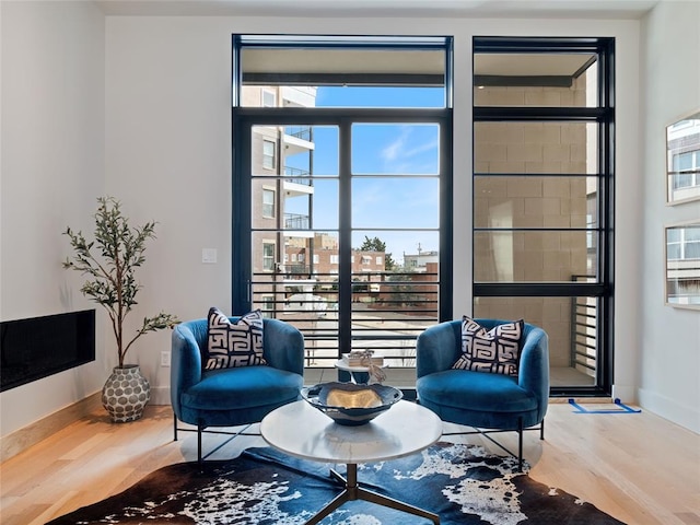 living area with hardwood / wood-style floors and a healthy amount of sunlight