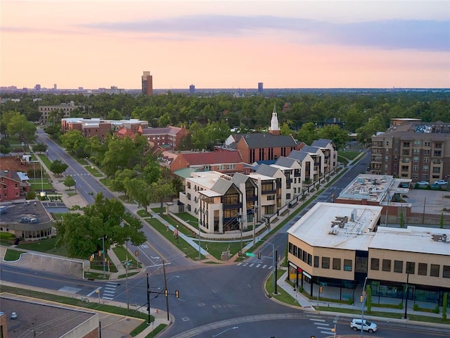 view of aerial view at dusk