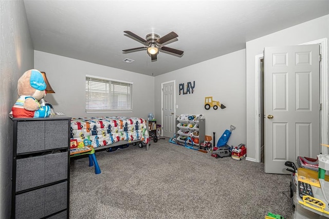 bedroom with carpet flooring and ceiling fan