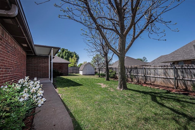 view of yard with a storage shed