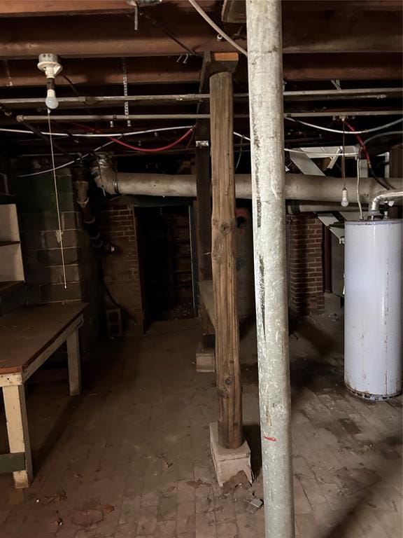 basement featuring gas water heater