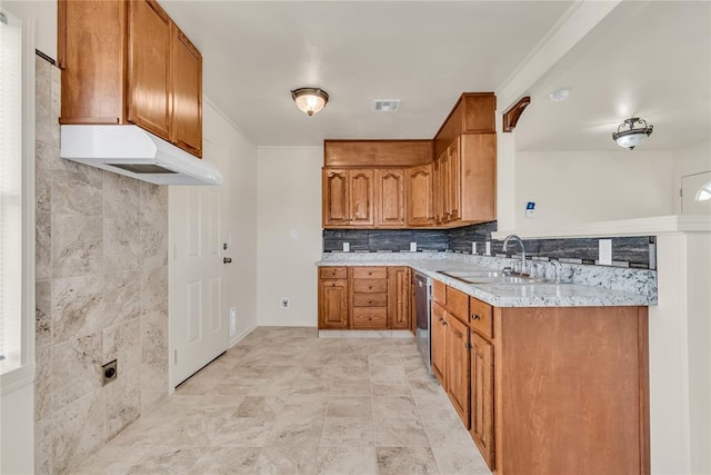 kitchen featuring tasteful backsplash, sink, and stainless steel dishwasher