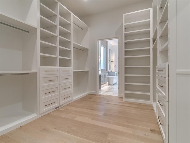 walk in closet featuring light hardwood / wood-style flooring