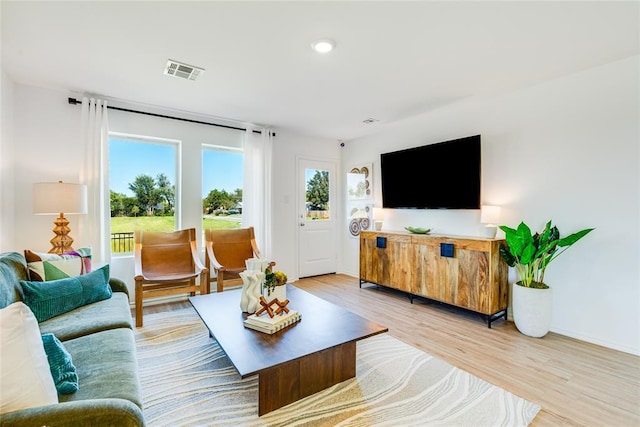 living room with light hardwood / wood-style flooring