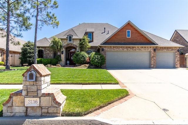 view of front facade featuring a front lawn and a garage