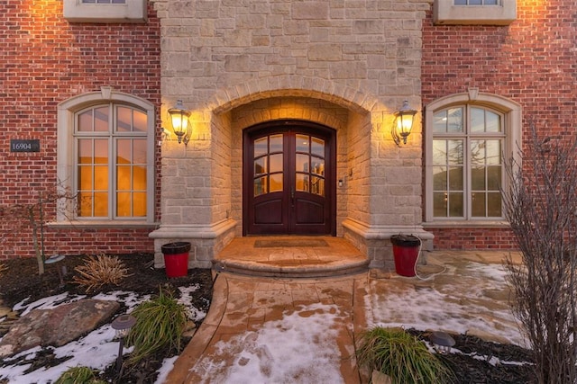 property entrance with french doors