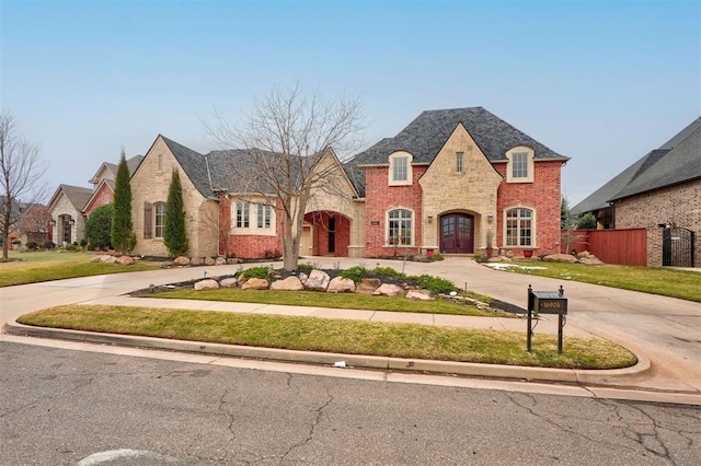 french country style house with a front yard