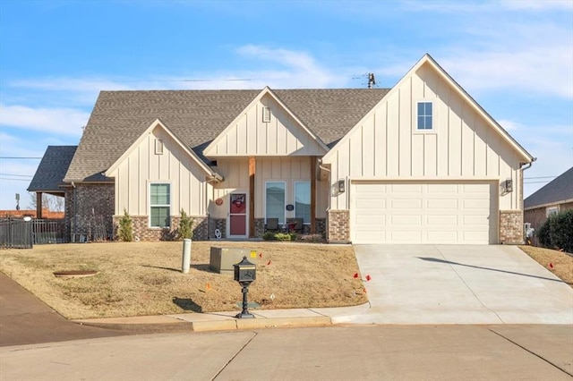1305 Katelyn Ct, Yukon, OK 73099 - modern farmhouse style home with board and batten siding, roof with shingles, driveway, and a garage