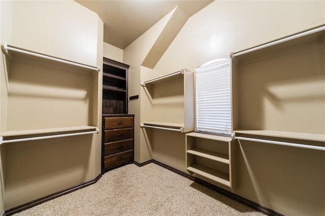 spacious closet featuring light carpet