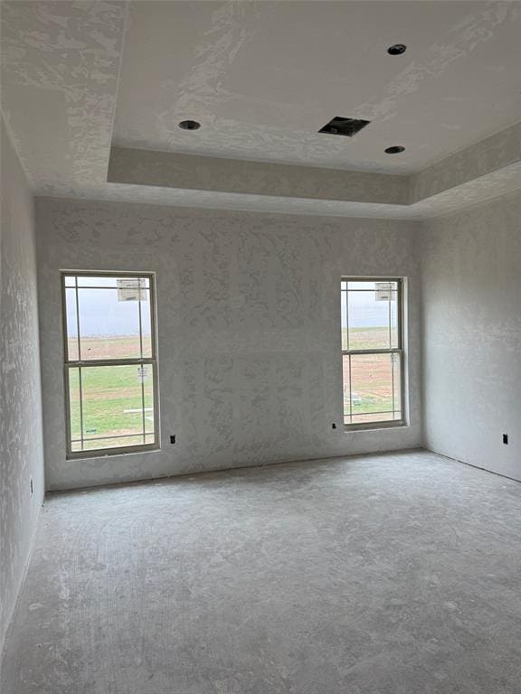 empty room featuring a raised ceiling