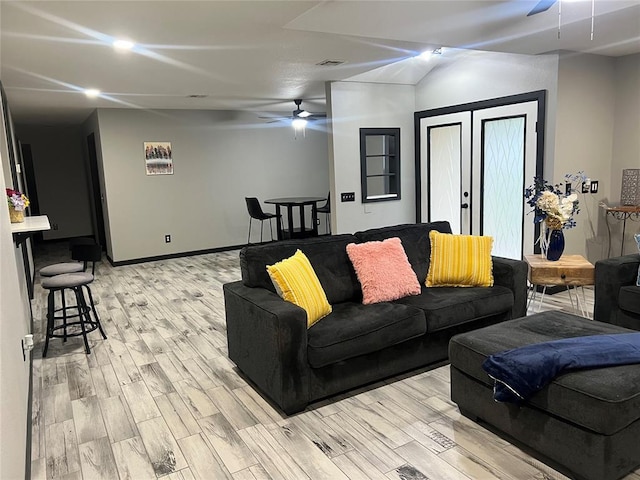 13401 SE 31st St, Choctaw, OK 73020 - living room with ceiling fan, light wood finished floors, and baseboards