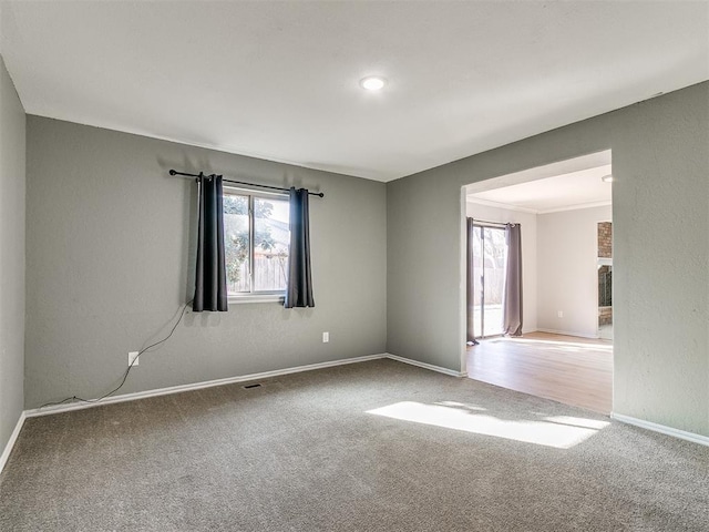 spare room with carpet floors and crown molding