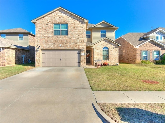 view of front facade featuring a garage and a front yard