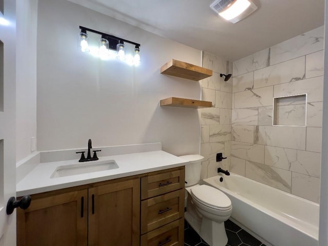 bathroom featuring shower / tub combination, vanity, and toilet