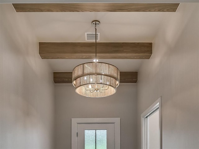 2408 Lazio Way, Edmond, OK 73034 - detailed view of beam ceiling and a chandelier