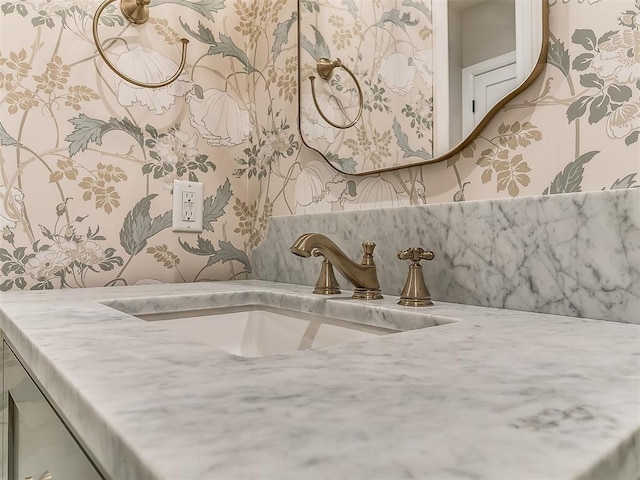 2408 Lazio Way, Edmond, OK 73034 - bathroom view of wallpapered walls and vanity