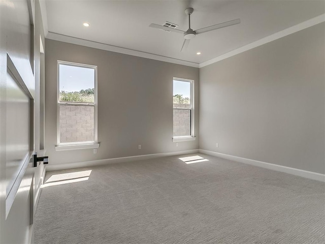 2408 Lazio Way, Edmond, OK 73034 - carpeted spare room with ornamental molding, ceiling fan, and recessed lighting
