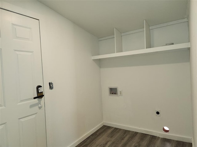 laundry room featuring dark hardwood / wood-style flooring, electric dryer hookup, and hookup for a washing machine