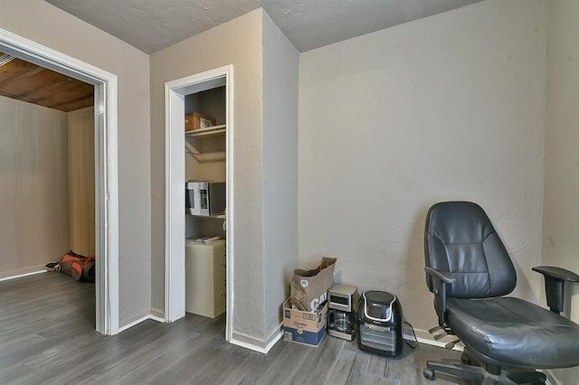 office area with dark wood-type flooring