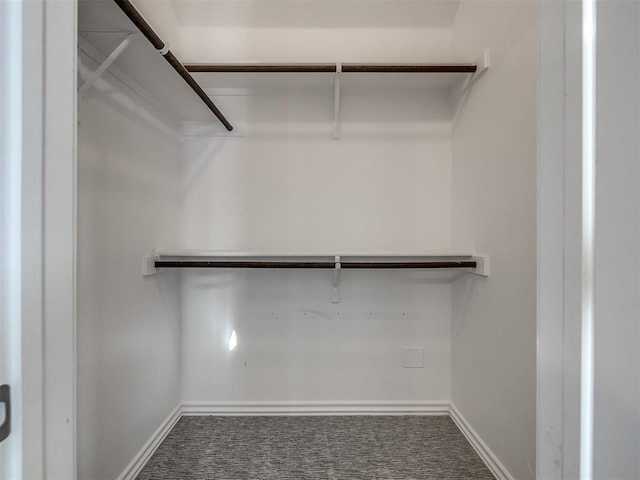 spacious closet featuring dark carpet