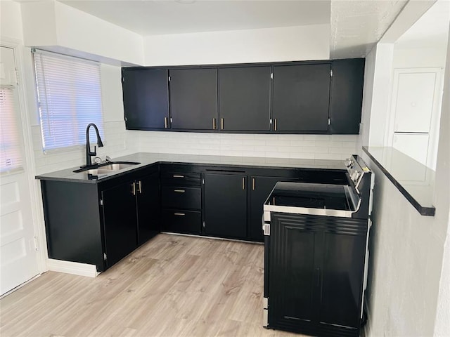 kitchen with backsplash, sink, and light hardwood / wood-style floors