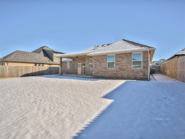 back of property featuring central AC, ceiling fan, and a patio area