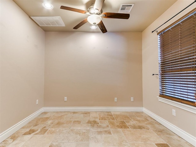 6704 Tall Oaks Dr, Oklahoma City, OK 73127 - unfurnished room with ceiling fan, baseboards, light stone finish flooring, and recessed lighting