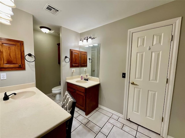 bathroom featuring tile patterned flooring, vanity, and toilet