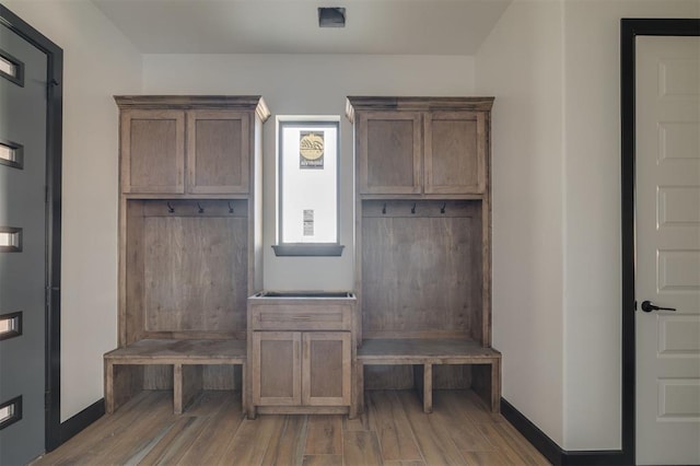 mudroom with hardwood / wood-style floors