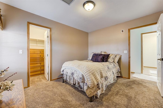 carpeted bedroom featuring a spacious closet and a closet