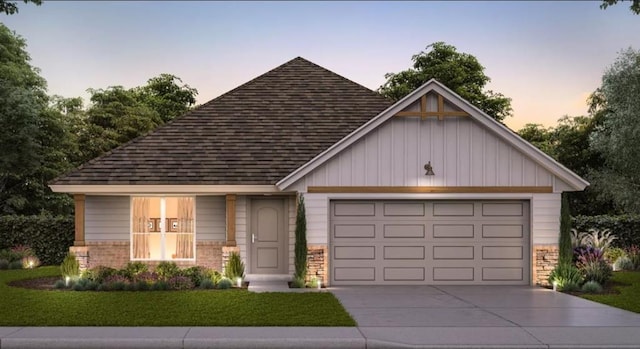 view of front of house with a garage, a shingled roof, and concrete driveway