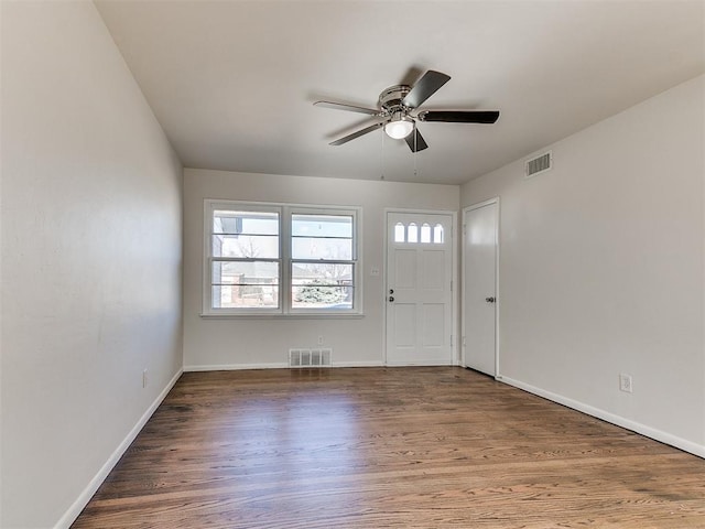 entryway featuring hardwood / wood-style floors and ceiling fan